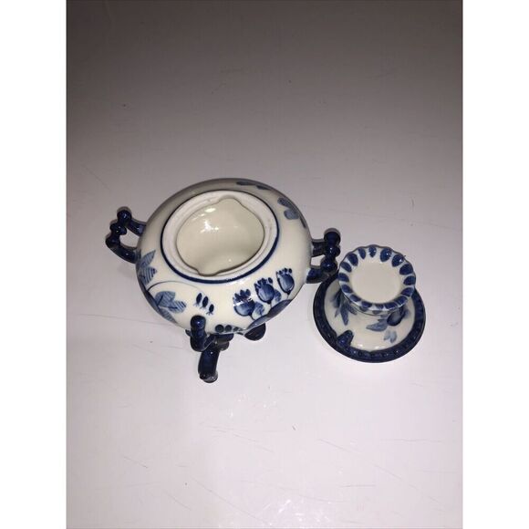 GZEL FROM RUSSIA  HANDMADE BLUE&WHITE RUSSIAN SAMOVAR - Picture 3 of 7